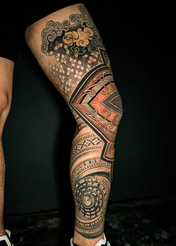 Full-Leg Tattoo he Lotus (Kbach Phka Chhouk)